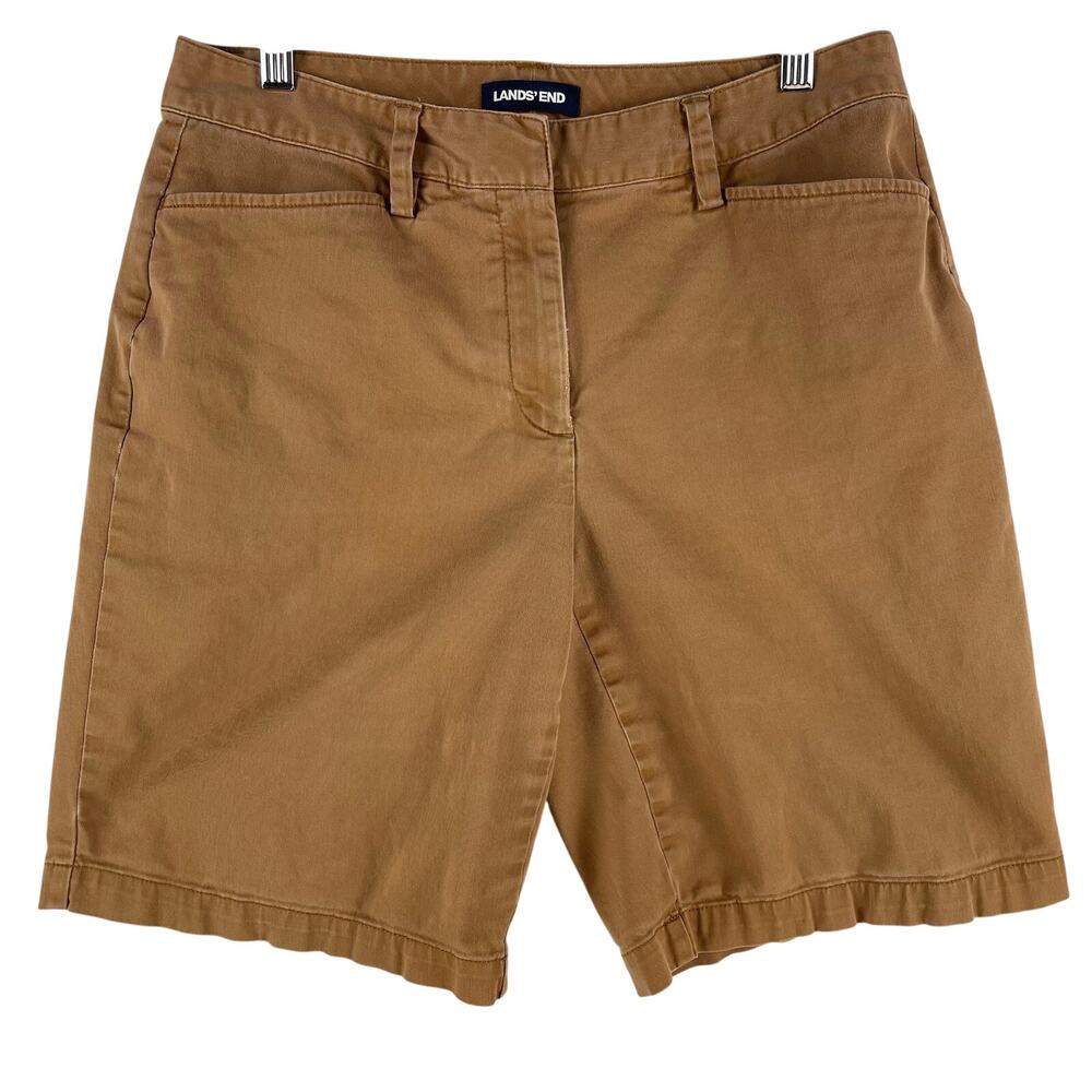 Lands' End Women’s Chino Shorts Size 6 Khaki Mid Rise Stretch Flat Front
